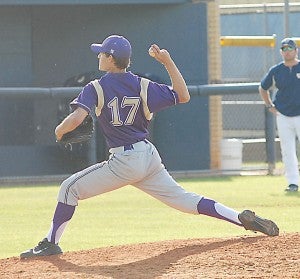 Bainbridge’s Rion Murrah struck out 13 Yellow Jackets on the way to a 12-0 victory in Game 1 on Friday night. His teammate, Tate Lambert, threw a no-hitter in Game 2.|Jeff Findley