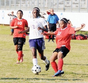Bainbridge’s Longeisha Emanuel scored a goal with 47 seconds left in the Lady Cats’ 2-1 loss Friday.|Justin Schuver