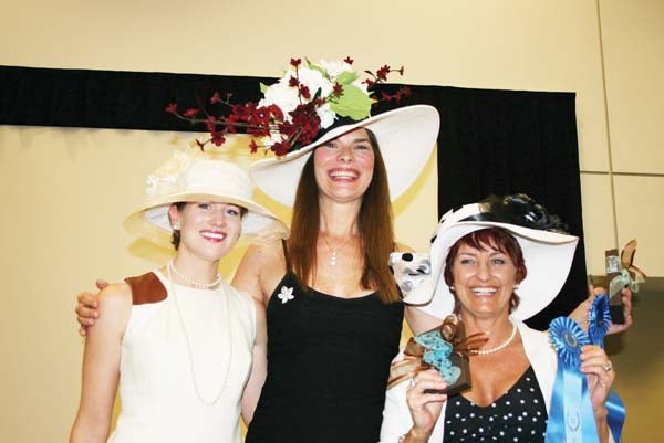 HAT WINNERS: Winners of the ladies hat contest at the Memorial Hospital Foundation Derby Night are, left to right, Allyson Walker, “Best Derby Hat;” Barbara Cliffe-Miller, “Most Original Hat” and Melanie Posey, “Most Sophisticated Hat.” 