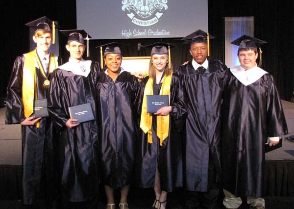 The six graduates of the Grace Christian Academy Class of 2013 were Ryan Ashton Anderson, Phillip Lamar Bowen Jr., Beth Ann Hodges, Jasmin Nicole Kelly, Bryceson Mitchell McQuaid and Dustin Tyler Vickers.