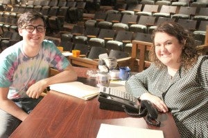 BSC students, Josh Lane of Bainbridge and Taylor Lawhorn of Colquitt rehearse for the opening weekend of the Colquitt-Miller Arts Council’s production of “9 to 5”. 