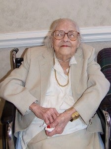 Merita Rowan smiles at her 103rd birthday party Thursday at Memorial Manor.