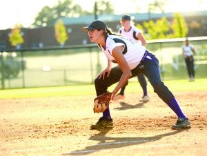 Tori Sprenkle stands ready at first base to make a play. | Jessica Cannon