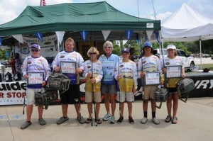 Bryson Arthur, Cuyler Duke, Stokes Moore, Pam Martin Wells, Jackson Conley, Hunter Davis and Lanie Birdsong stand together after the 2016 High School State Classic at the Earle May Boat Basin.